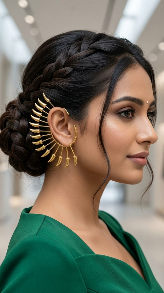 Gold Spike Fan Ear Cuff ✨ | Statement Ear Wrap Earrings 🔥 | Bold Boho Ear Climber, No Piercing Jewelry