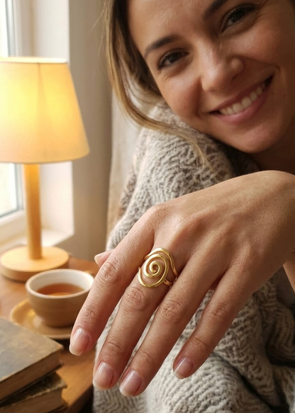 Gold Spiral Statement Ring • Swirl Geometric Ring • Minimalist Abstract Band