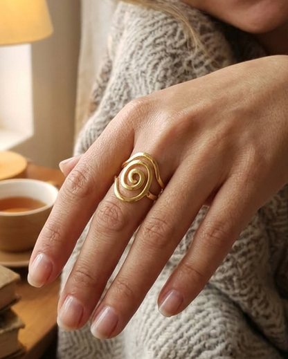 Gold Spiral Statement Ring • Swirl Geometric Ring • Minimalist Abstract Band