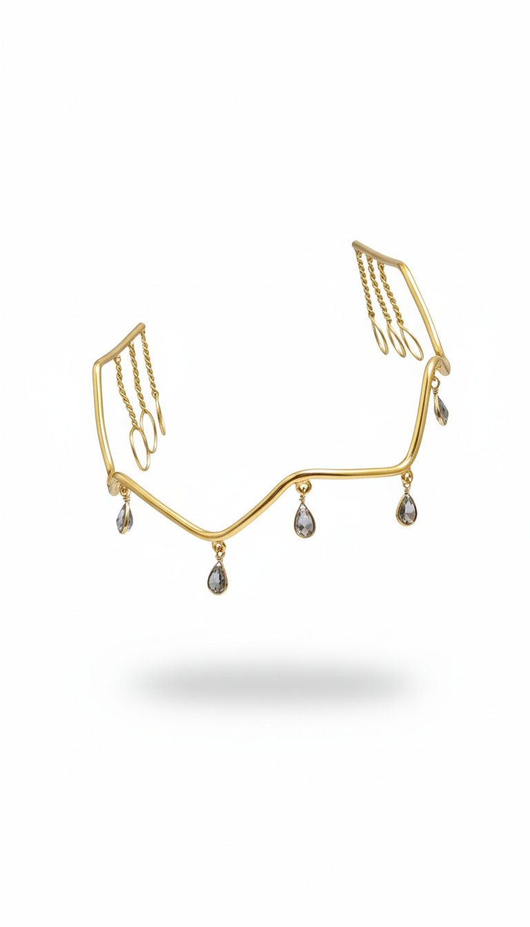 Gold-Plated Wave Tiara with Crystal Drop Charms✨