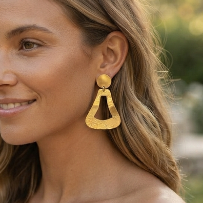 Hammered Gold Geometric Statement Earrings – Architectural Modern Dangle Jewelry
