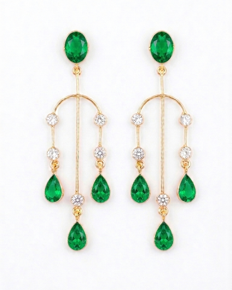 Gold Plated Ruby Red Stone Dangle Earrings for Women