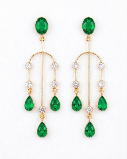 Gold Plated Ruby Red Stone Dangle Earrings for Women