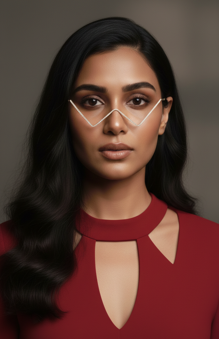 Gold Plated Crystal Face Goggle for Women | Zig Zag Face Frame Jewellery