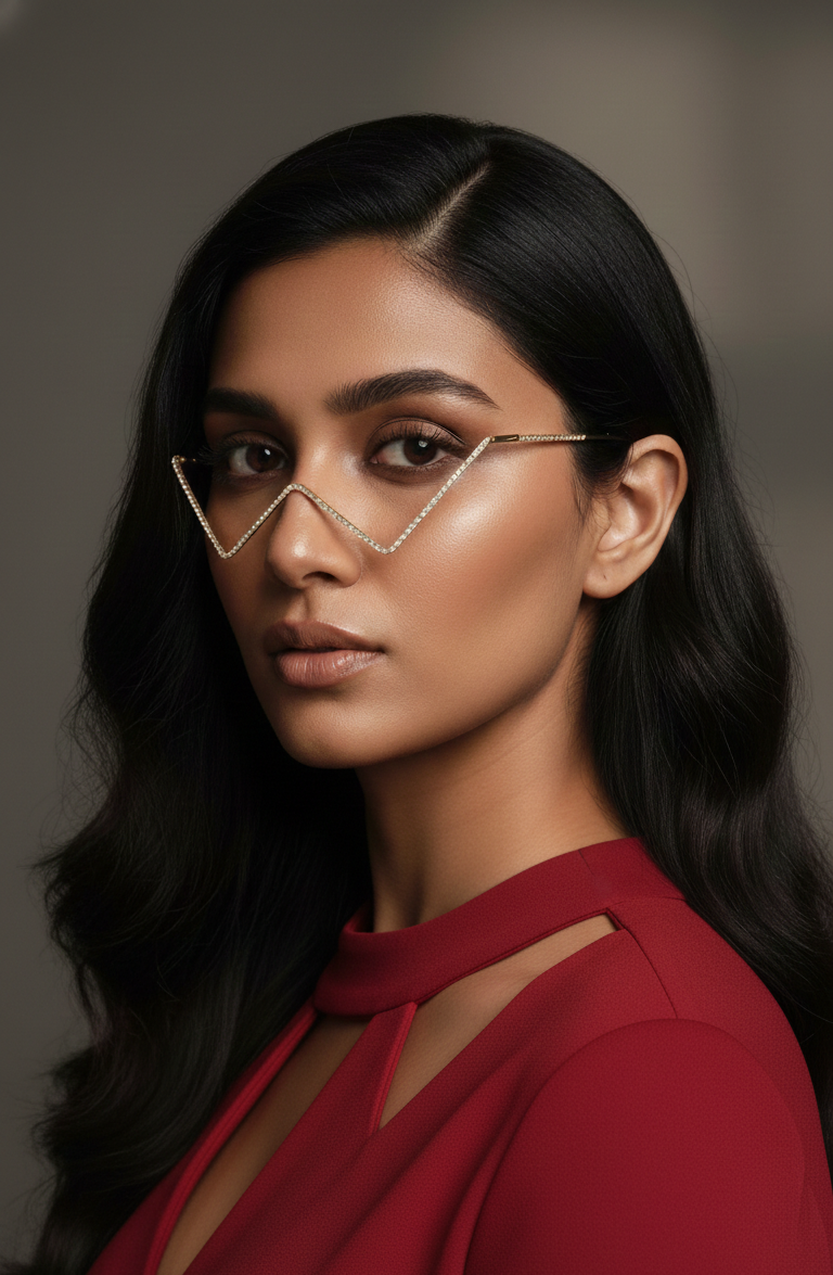 Gold Plated Crystal Face Goggle for Women | Zig Zag Face Frame Jewellery