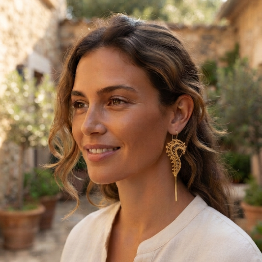 Gold Filigree Statement Drop Earrings – Intricate Artisan Dangle Jewelry