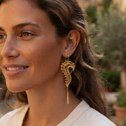 Gold Filigree Statement Drop Earrings – Intricate Artisan Dangle Jewelry