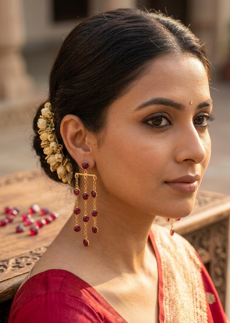 Chain Drop Stone Earrings ❤️ | Gold Plated Dangle Earrings with Multi Stone Tassels ✨ | Statement Party, Wedding Jewelry