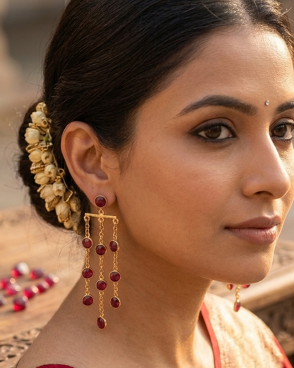 Chain Drop Stone Earrings ❤️ | Gold Plated Dangle Earrings with Multi Stone Tassels ✨ | Statement Party, Wedding Jewelry