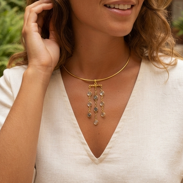 Chandelier Collar Necklace – Gold Architectural Gemstone Statement Necklace