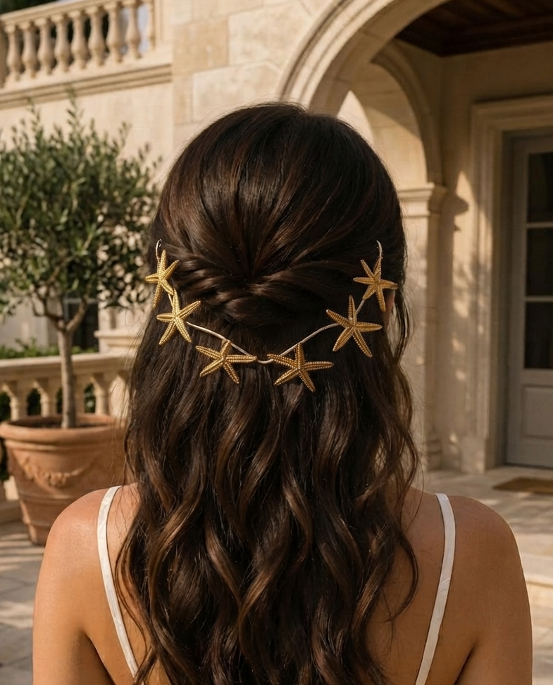 Gold Starfish Tiara – Coastal Wedding Hair Vine & Beach Bride Headpiece