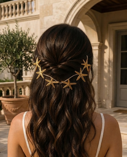 Gold Starfish Tiara – Coastal Wedding Hair Vine & Beach Bride Headpiece