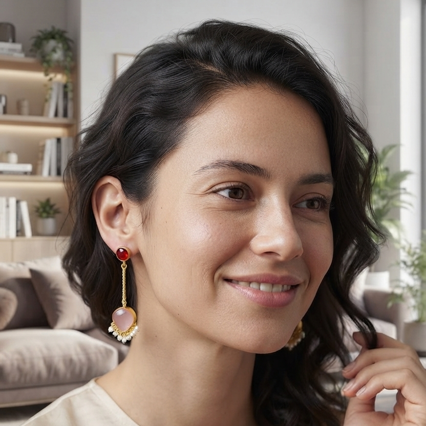 Gemstone Drop Earrings – Gold Plated Beaded Dangle Earrings with Pearl Accents