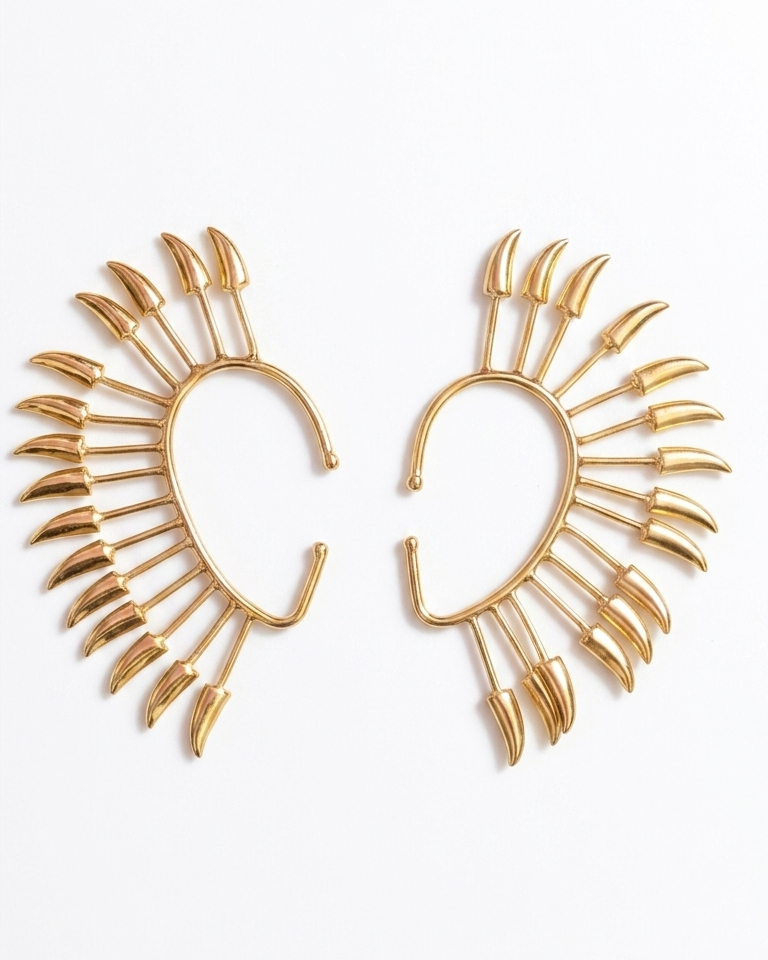 Gold Spike Fan Ear Cuff ✨ | Statement Ear Wrap Earrings 🔥 | Bold Boho Ear Climber, No Piercing Jewelry
