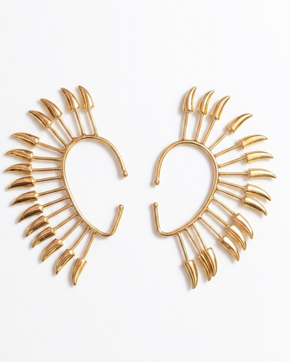 Gold Spike Fan Ear Cuff ✨ | Statement Ear Wrap Earrings 🔥 | Bold Boho Ear Climber, No Piercing Jewelry
