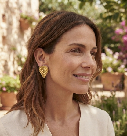 Minimalist Gold Leaf Stud Earrings – Textured Botanical Statement Jewelry
