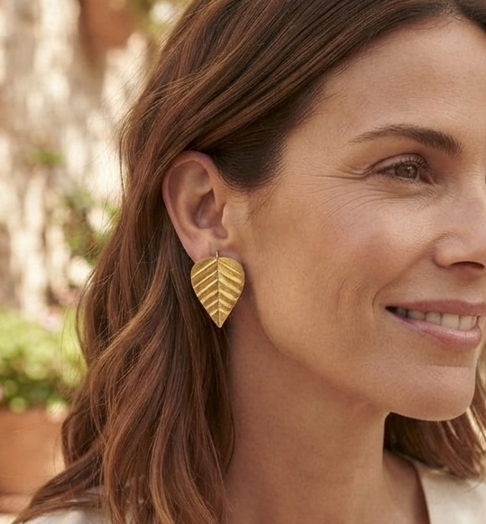 Minimalist Gold Leaf Stud Earrings – Textured Botanical Statement Jewelry