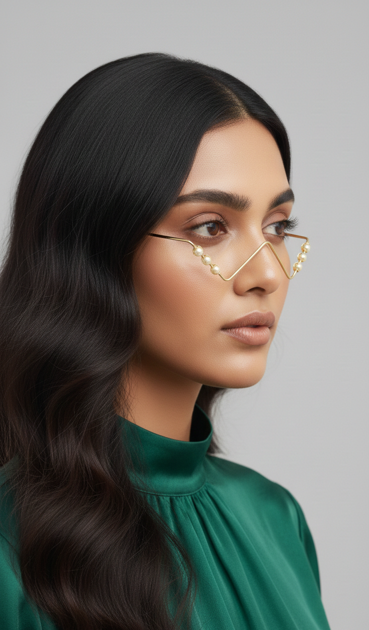 Gold Plated Floral Face Goggle for Women | Wave Design Face Frame Jewellery