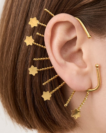 Gold Star Ear Cuff ⭐ | Celestial Ear Wrap Earrings ✨ | Statement Ear Climber, No Piercing Jewelry, Cosmic Chic