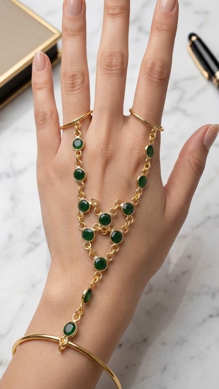 Gold Hand Harness Bracelet Ring | Boho Hand Chain Jewelry|Bridal Handpiece|Adjustable Brass Hand Accessory