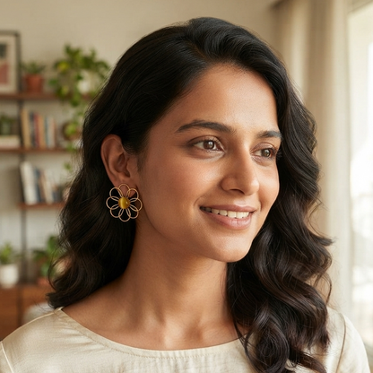 Gemstone Flower Stud Earrings – Gold Wire Petal Statement Earrings & Floral Jewelry