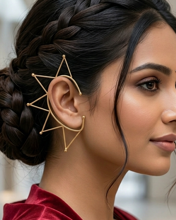 Gold Geometric Star Ear Cuff ⭐ | Minimal Wire Ear Wrap Earrings ✨ | Modern Statement No Piercing Jewelry, Boho Chic