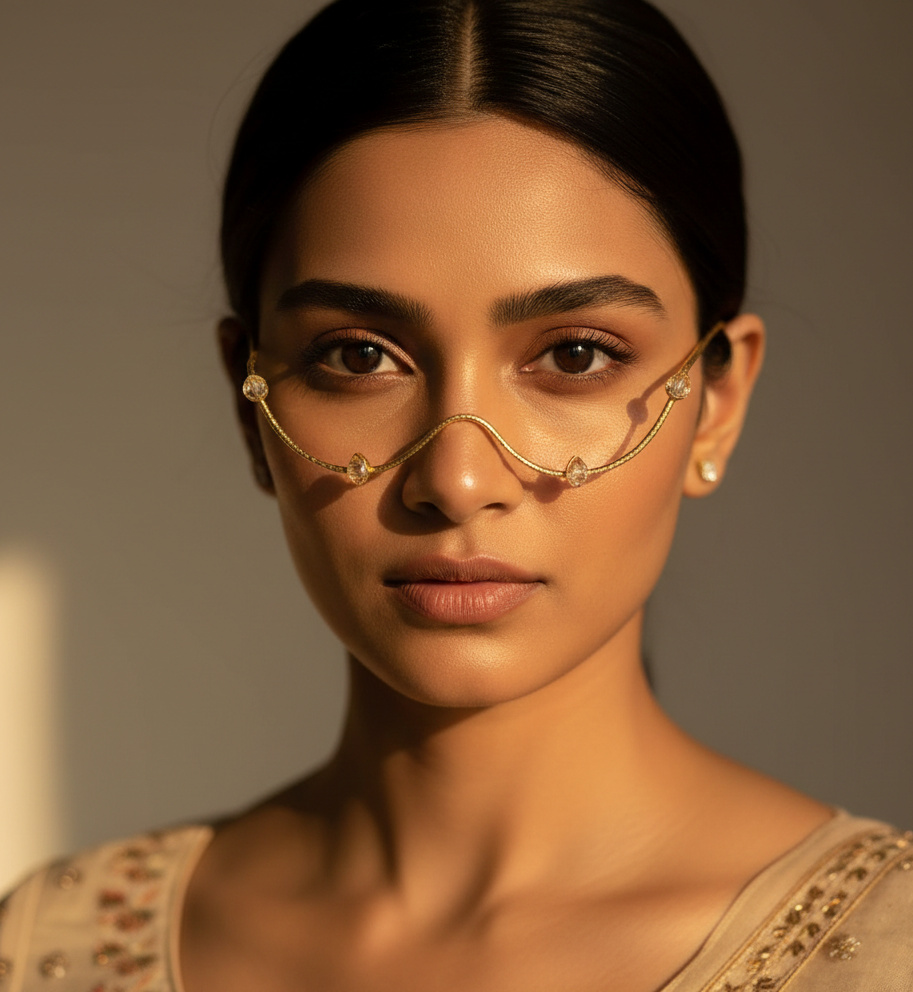 Gold Plated Minimal Face Goggle for Women | Fashion Face Frame Jewellery