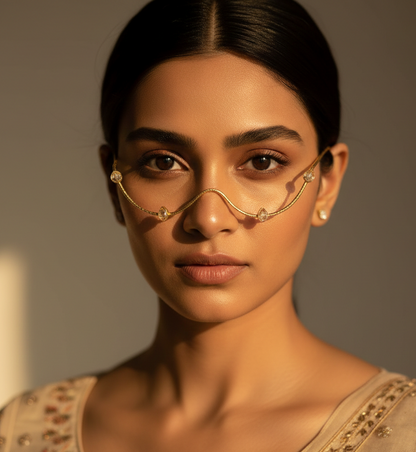 Gold Plated Minimal Face Goggle for Women | Fashion Face Frame Jewellery