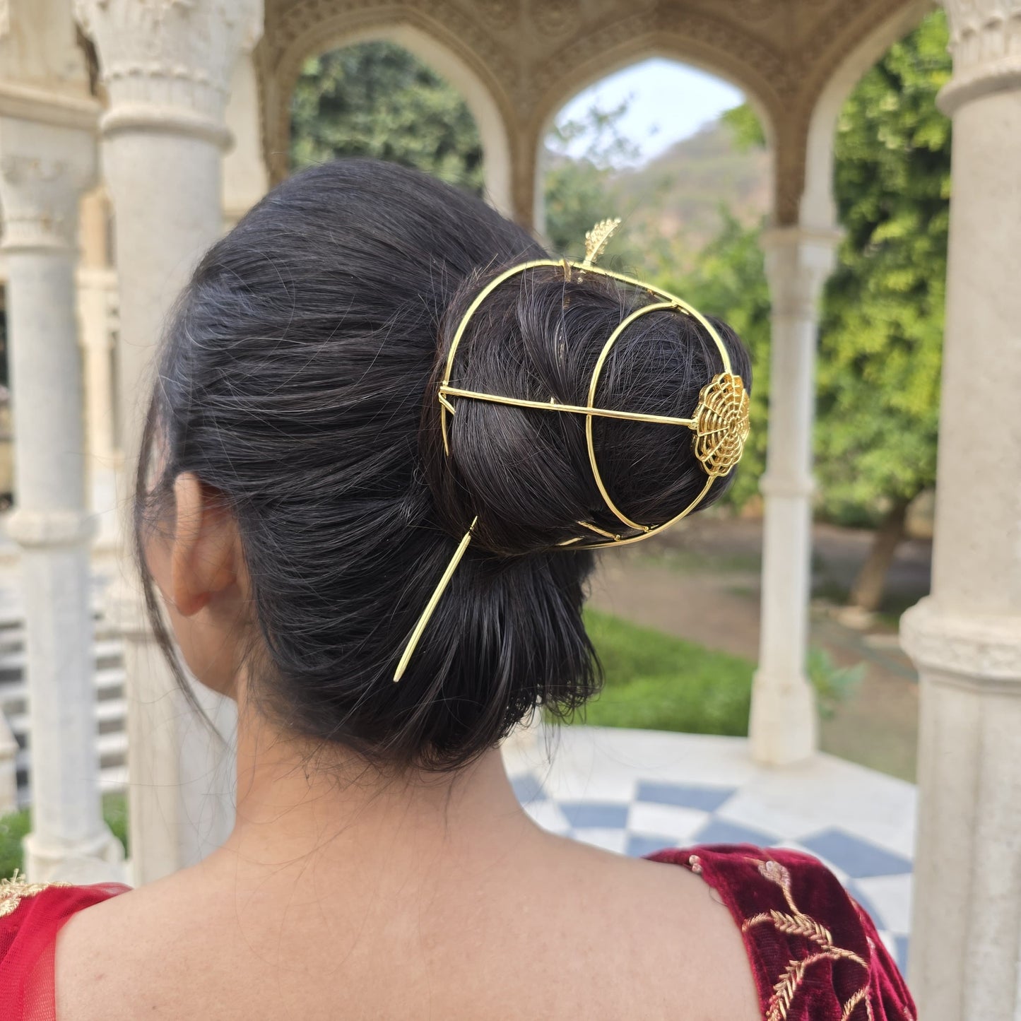 Golden Bloom Brass Hair Stick Set