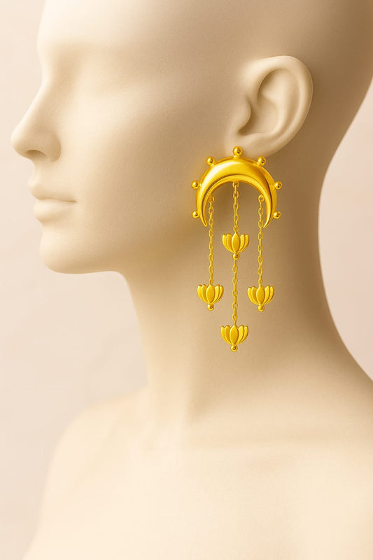 Celestial Gold Crescent Moon Drop Earrings