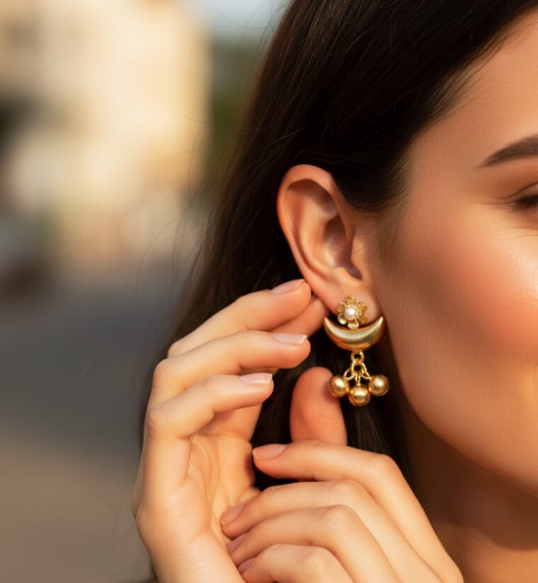 Gold-Plated Moon Chime Earrings For Women