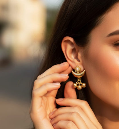 Gold-Plated Moon Chime Earrings For Women
