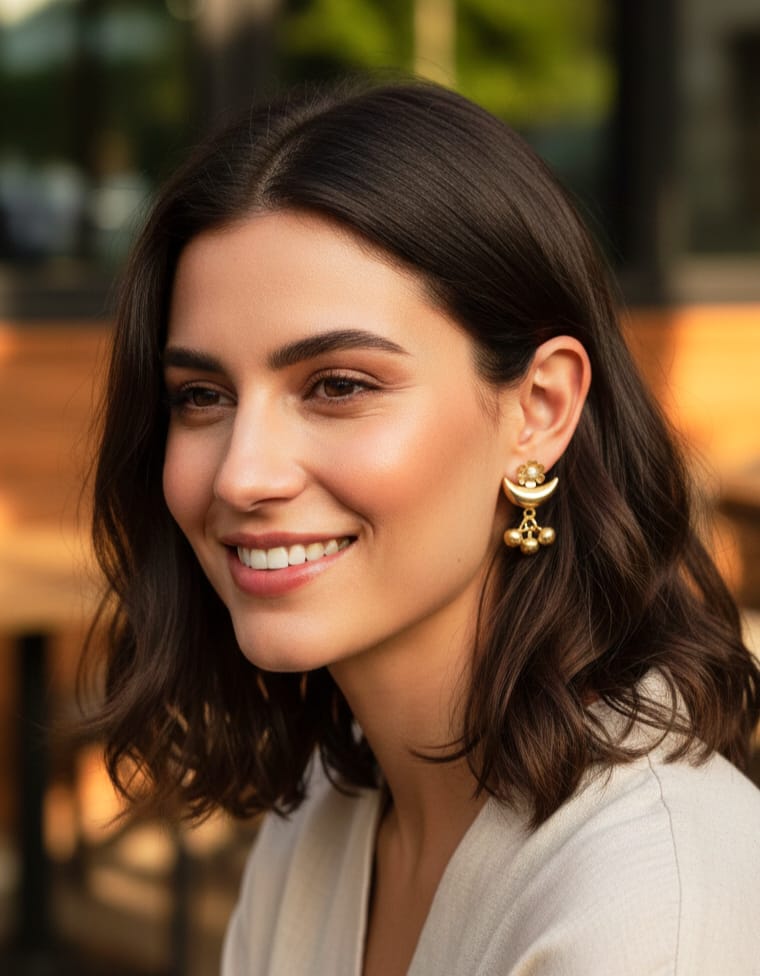 Gold-Plated Moon Chime Earrings For Women