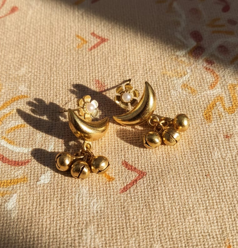 Gold-Plated Moon Chime Earrings For Women