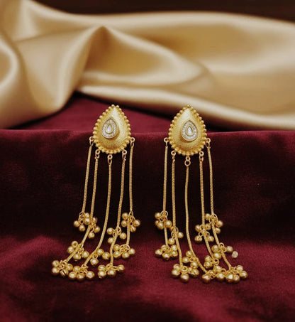 Gold-Plated Traditional Jhumka Earrings with Chains & Ghungroo For Women