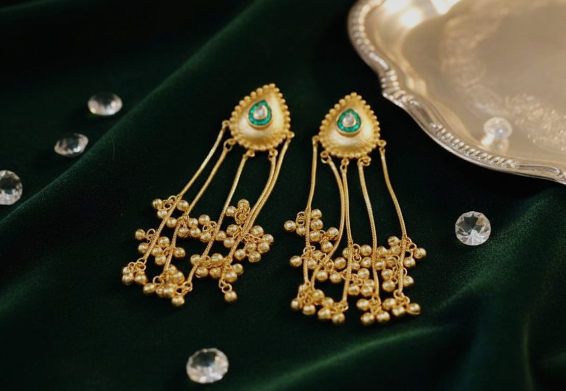 Gold-Plated Traditional Jhumka Earrings with Chains & Ghungroo For Women