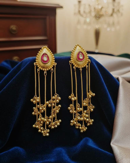 Gold-Plated Traditional Jhumka Earrings with Chains & Ghungroo For Women