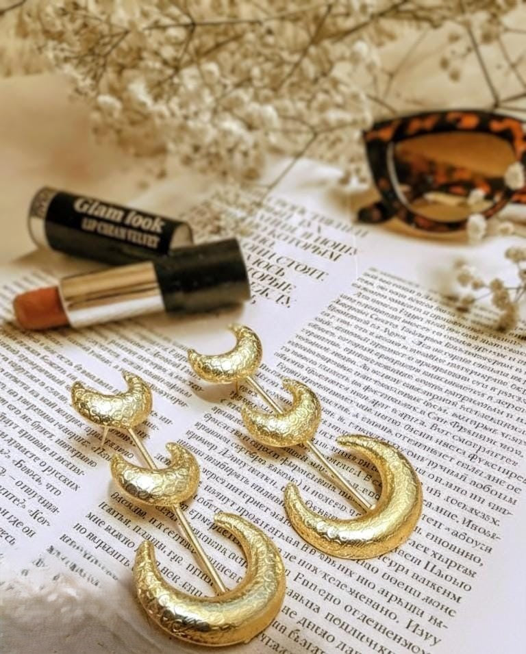 Gold-Plated Crescent Moon Earrings | Textured Hammered Finish