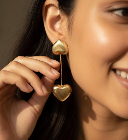 Double Heart Drop Earrings for Women & Girls