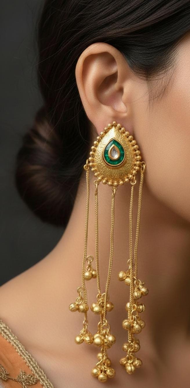 Gold-Plated Traditional Jhumka Earrings with Chains & Ghungroo For Women