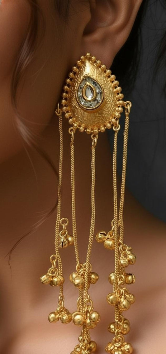 Gold-Plated Traditional Jhumka Earrings with Chains & Ghungroo For Women
