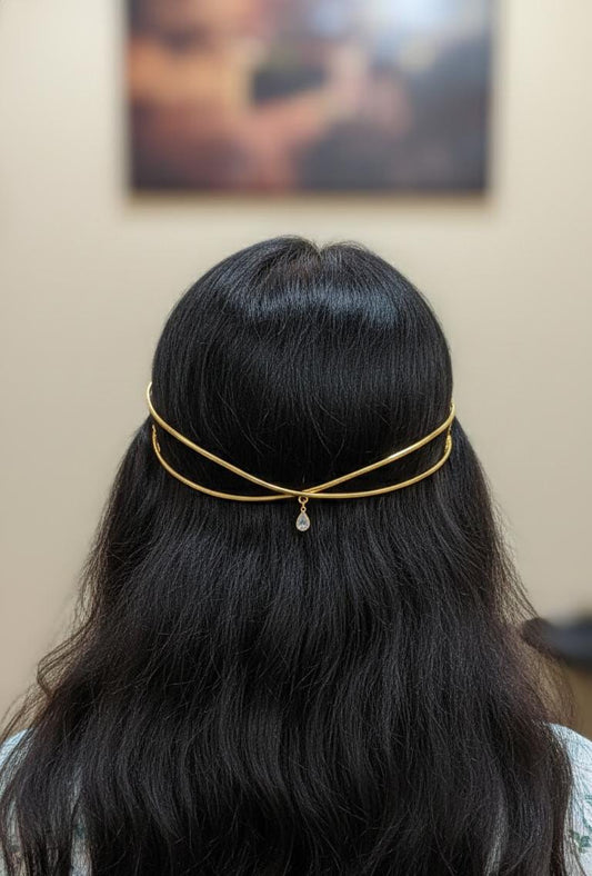 Gold Plated Minimalist Tiara for Women | Elegant Crystal Drop