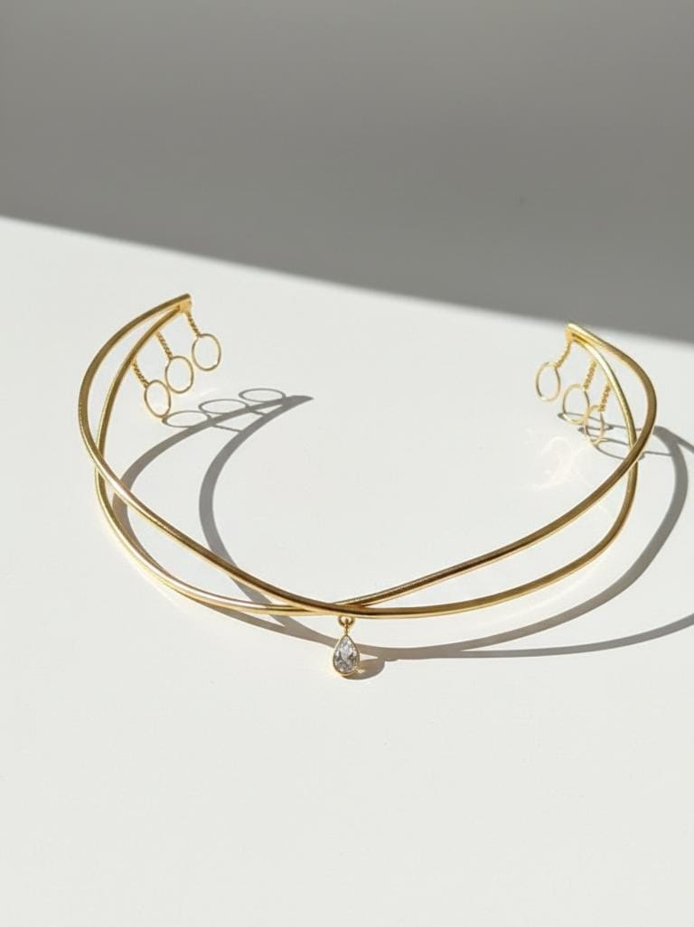 Gold Plated Minimalist Tiara for Women | Elegant Crystal Drop