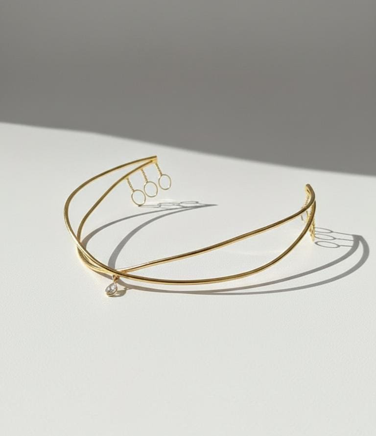 Gold Plated Minimalist Tiara for Women | Elegant Crystal Drop