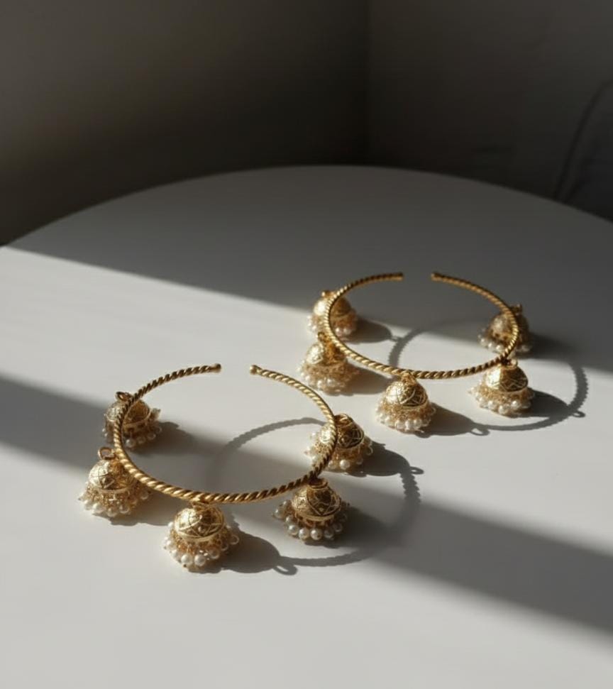 Gold Plated Pearl Ghungroo Bangle for Women