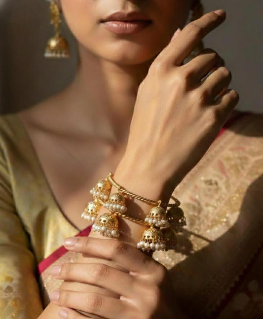 Gold Plated Pearl Ghungroo Bangle for Women