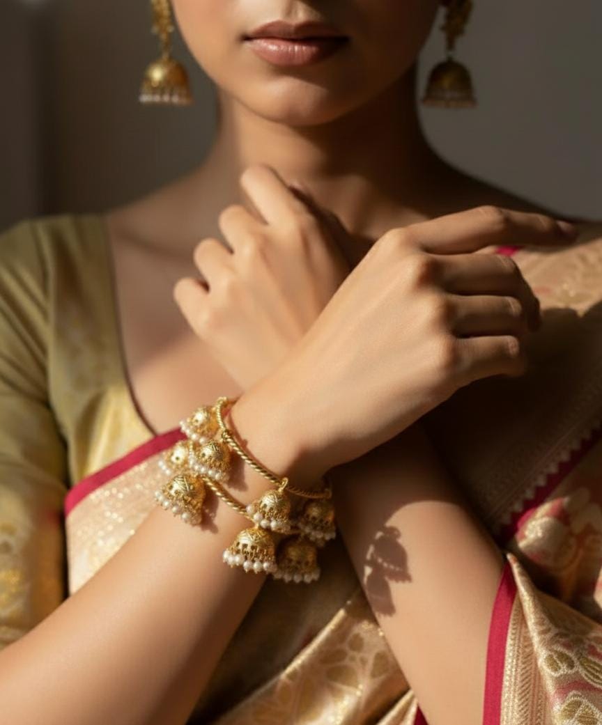 Gold Plated Pearl Ghungroo Bangle for Women