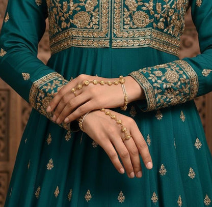 Gold Plated Pearl Haathphool Hand Harness for Women