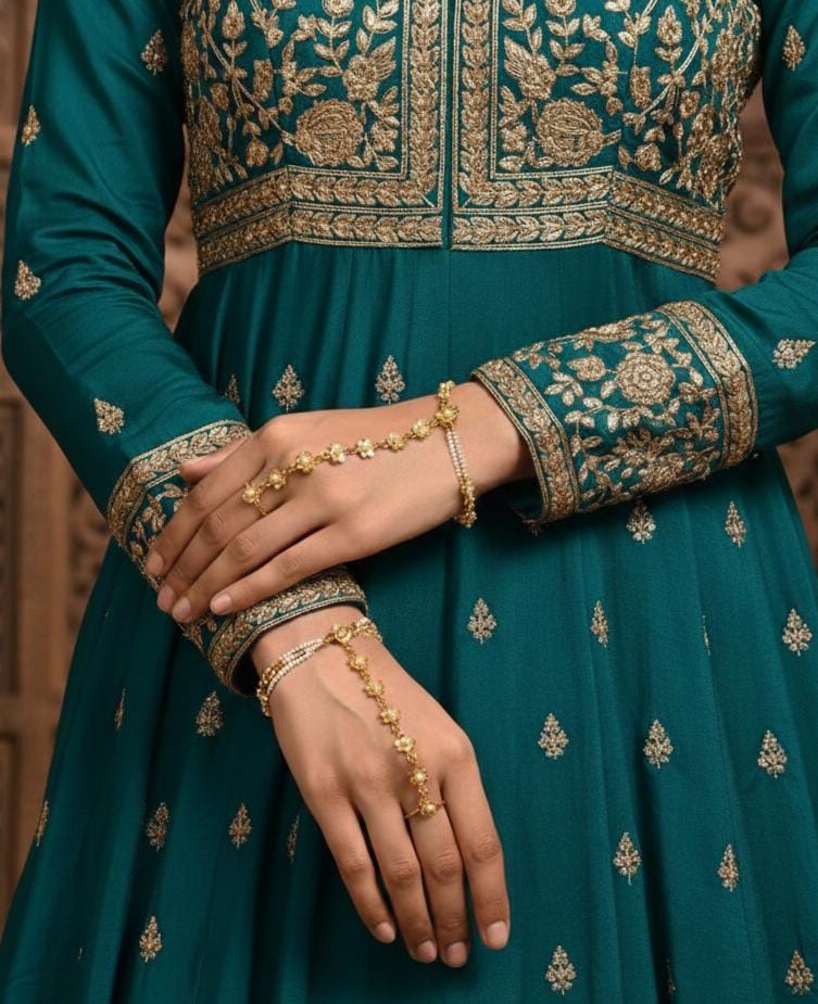 Gold Plated Pearl Haathphool Hand Harness for Women