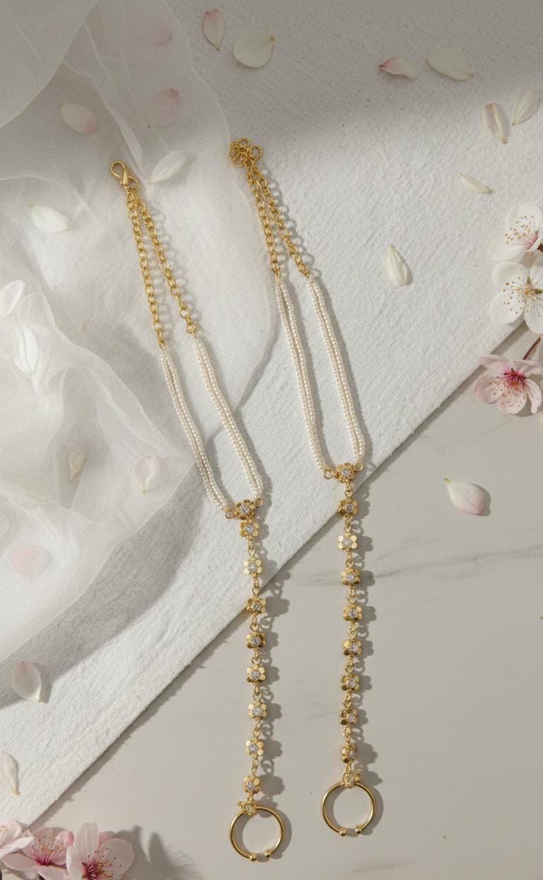 Gold Plated Pearl Haathphool Hand Harness for Women